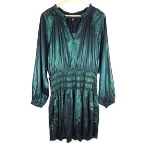 Current Air Womens Mini Dress Medium Metallic Green Long Sleeve Date Night Chic
